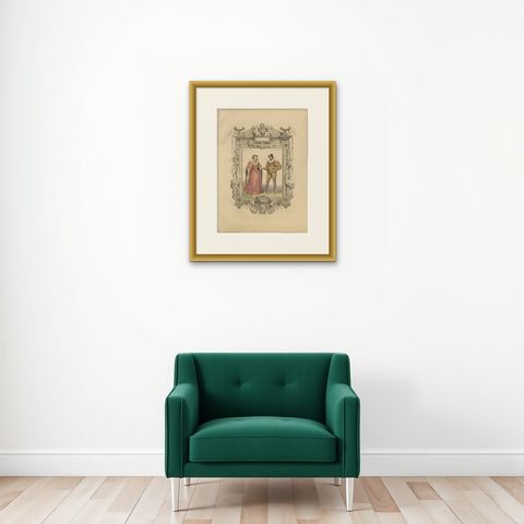Henri III French Court Costume, Royal Couple Costume Lithograph, 1847, shown framed on a wall