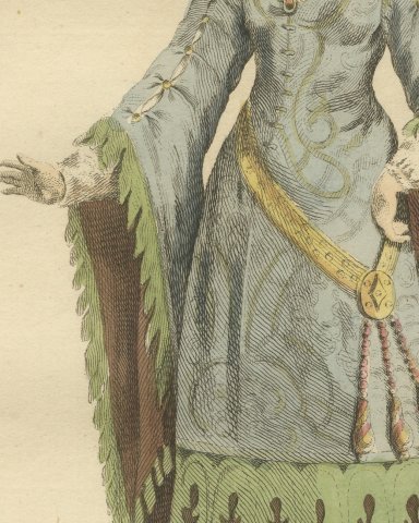 Countess of Holland and Zealand in 1200, Jefferys Costume Plate, 1757, close-up 2