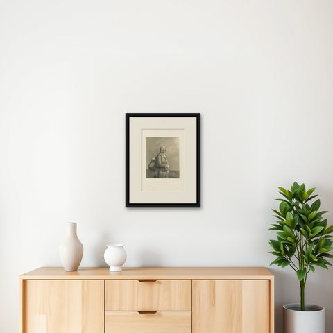 Dalkulla från Mora, Swedish Folk Costume Lithograph by Pehr Wickenberg, 1850, shown framed on a wall