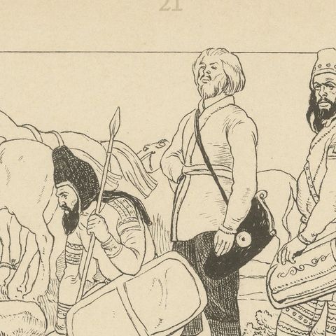 Ancient Scythians and Asia Minor Costumes, Antique Ethnographic Print, c.1905, close-up 6