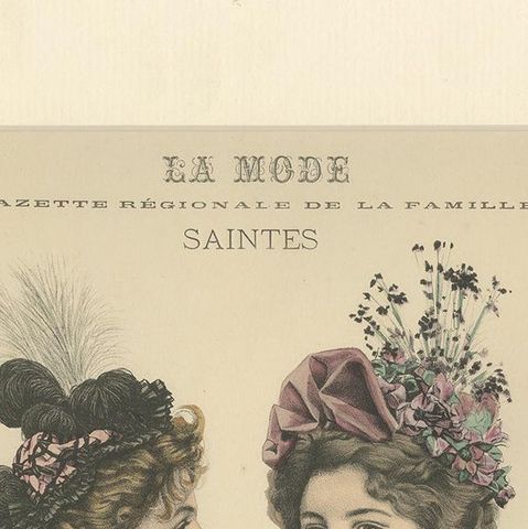 Pl. 3220 Antique Fashion Print of Ladies with Hats, 'C.1895', close-up 1