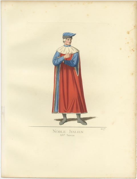 Antique Print of an Italian Nobleman, 14th Century, by Bonnard, 1860, view 2