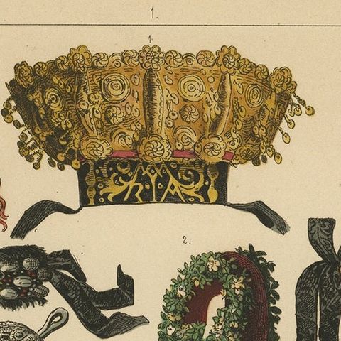 The Costumes of Germany, Bohemia & Austria; Wedding Crowns, Jewellery etc., 1870, close-up 1