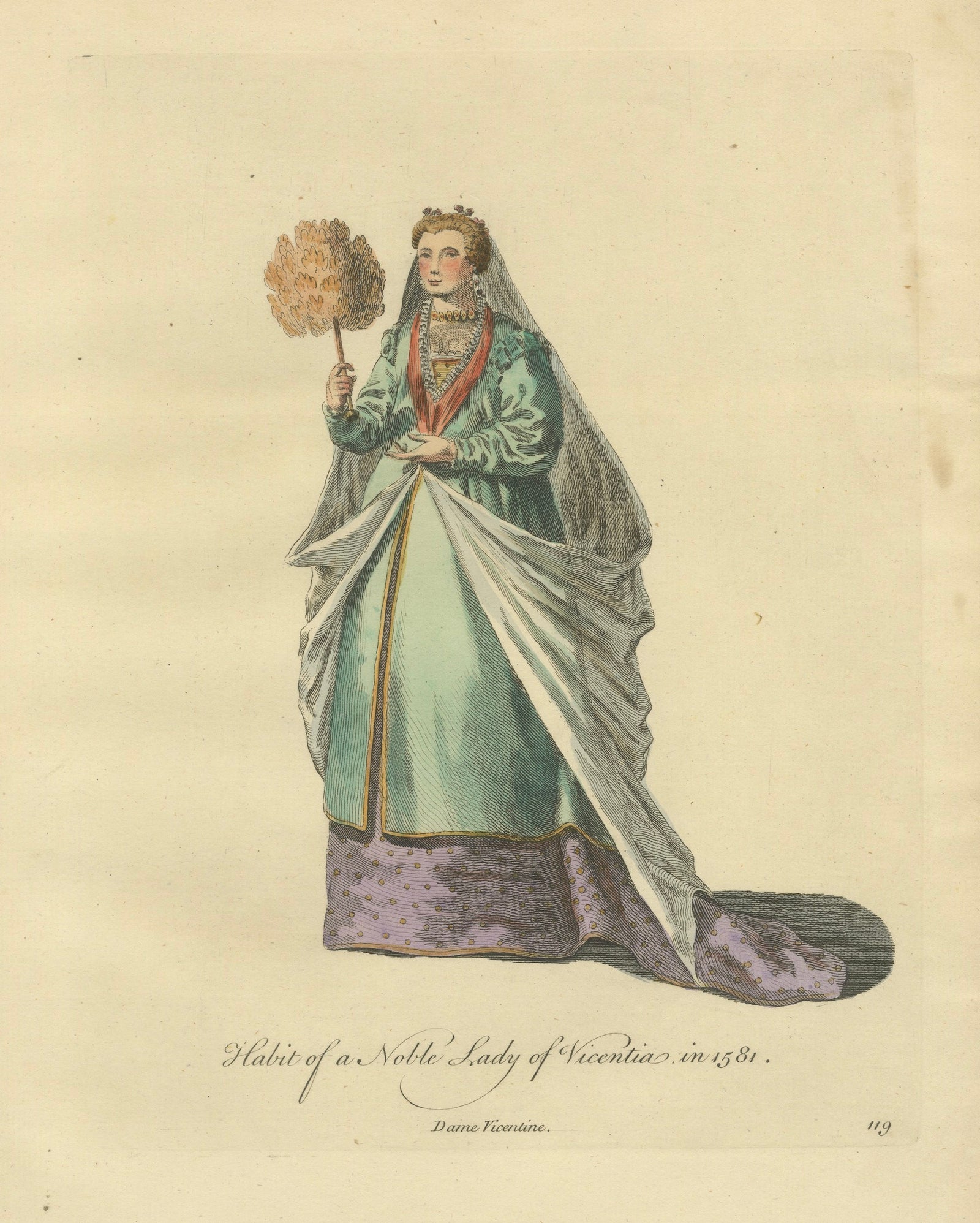 Italian Noble Lady Costume Print, Vicenza Fashion, 1749