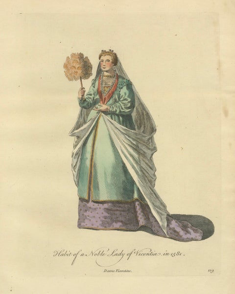 Italian Noble Lady Costume Print, Vicenza Fashion, 1749