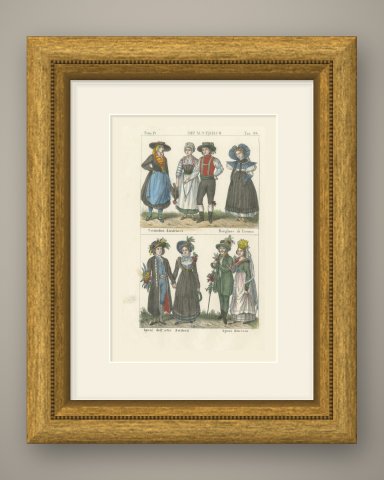 Austrian Peasants, Vienna Burgher and Bridal Couples of Austria and Styria, 1842, shown framed
