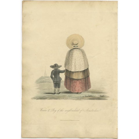 Antique Print of a Woman and Boy of Amsterdam in the Netherlands, 1817, view 2