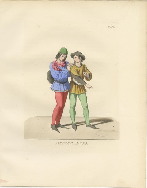 Six Hand-Colored Lithographs of Medieval Italian Costume, Circa 1860, view 3