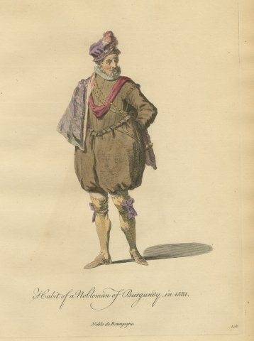 Nobleman of Burgundy in Purple Plumed Cap and Red Sash, Costume of 1581, 1757
