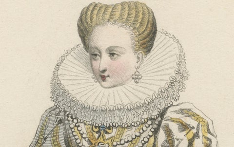 Antique French Costume Print of Gabrielle d’Estrées, 16th-Century Court Dress, close-up 3