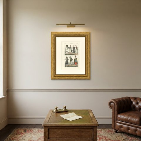 Costumes of Saxe Gotha and Altenburg with a Bride and a Baptism Dress, 1842, shown framed on a wall