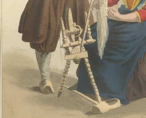 Fisherman and Wife mending the Net, Dutch Costume Print, 1811, close-up 3