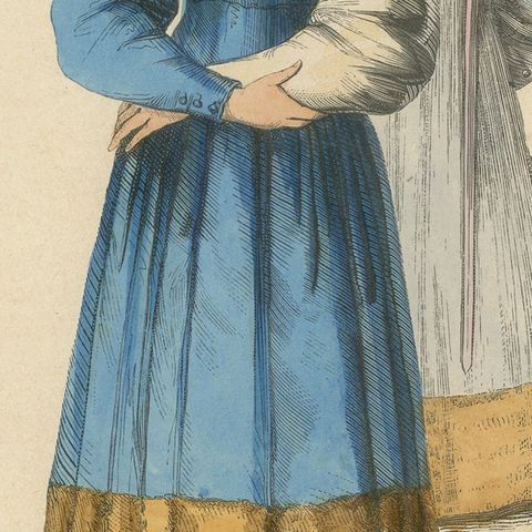 Antique Print of Italian Maidens in Traditional Attire, 1847, close-up 6