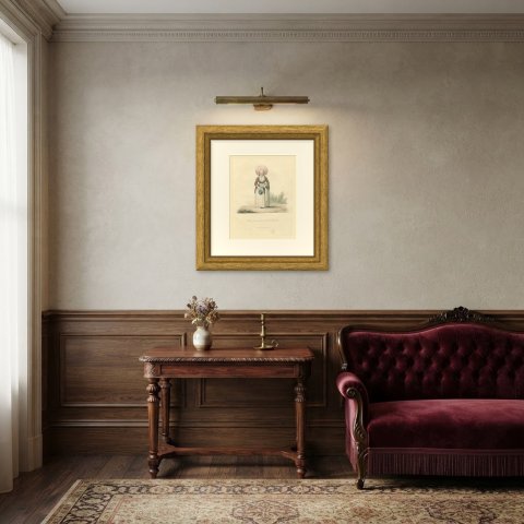 Woman near Rotterdam, Dutch Regional Dress, Antique Ackermann Print, 1817, shown framed in a room