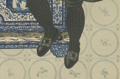Mourning Dress in Hindeloopen with Delft Stove, 1932 Lithograph, close-up 1