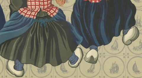Joyful Children's Round Dance in Spakenburg Costume, Dutch Folk Art Print, 1932, close-up 2