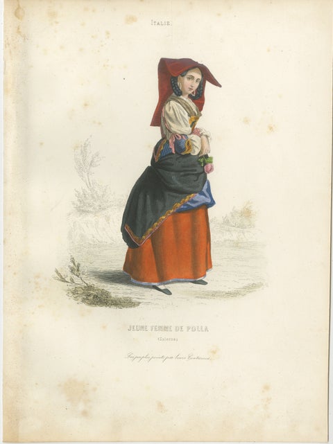 Set of Three Antique Italian Women Folk Costume Engravings, circa 1850, view 2