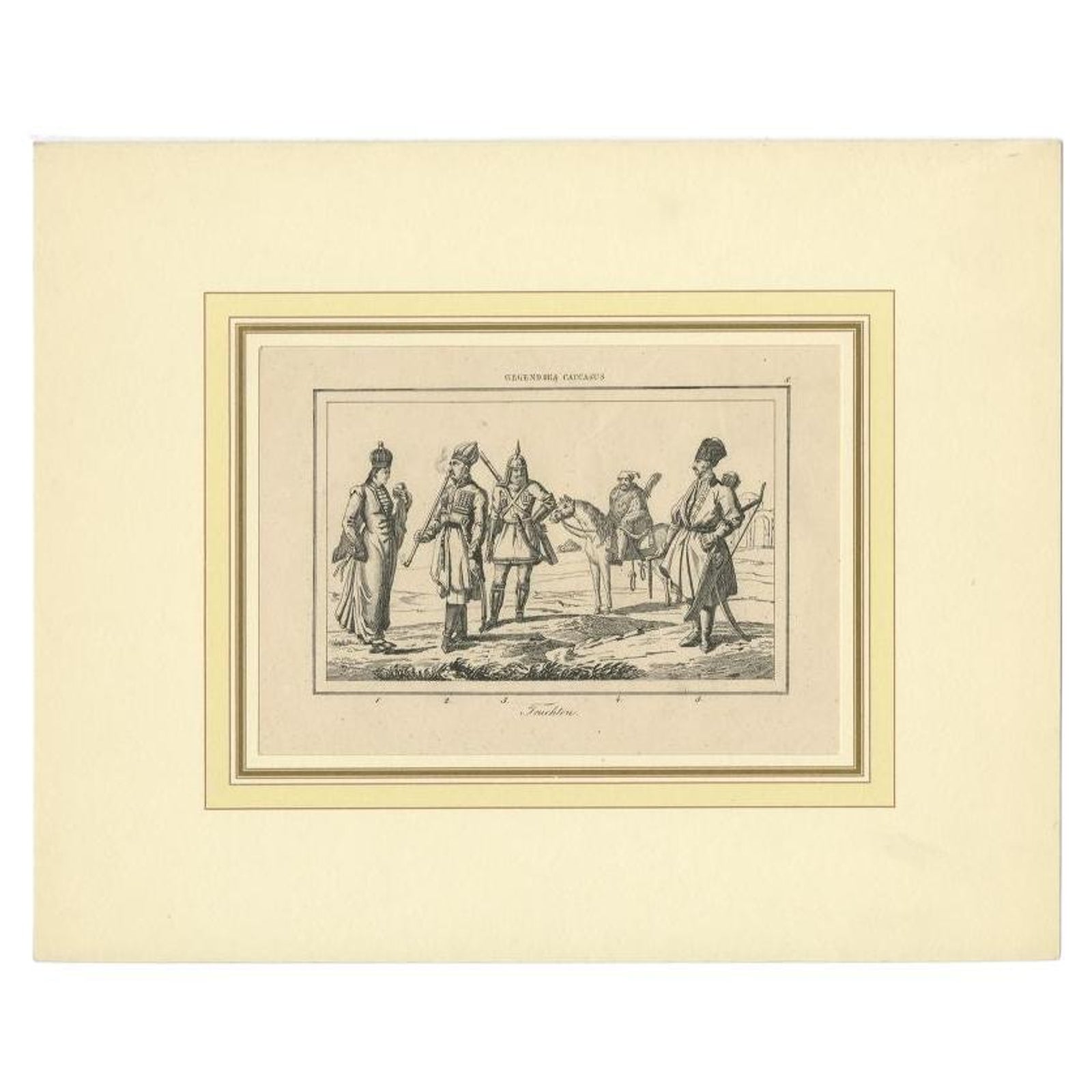 Antique Print of Military Costumes of the Caucasus Region, circa 1880