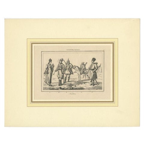 Antique Print of Military Costumes of the Caucasus Region, circa 1880