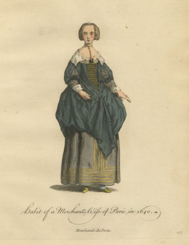 Merchant's Wife of Paris in 1640, Hand Colored Jefferys Costume Plate, 1757