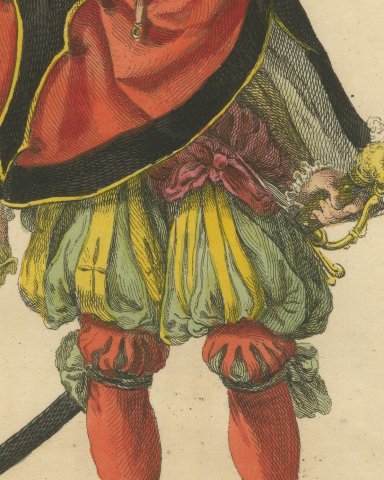 Swiss Magistrate in Red Cape with Curved Sword, Costume of 1577, Jefferys 1757, close-up 2