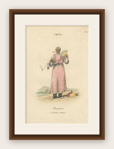 Antique Print of a Mandarin in Traditional Dress, circa 1820, shown framed