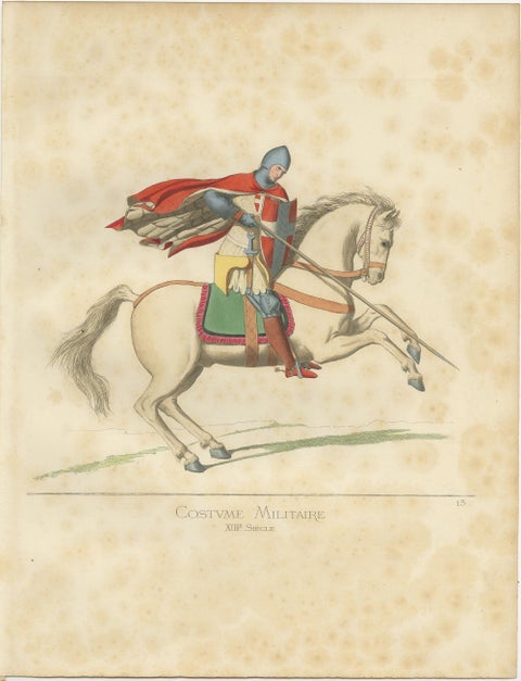 Antique Print of a Military Costume by Bonnard, 1860, view 4