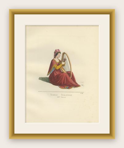 Antique Print of an Italian Noblewoman, 14th Century, by Bonnard, 1860, shown framed