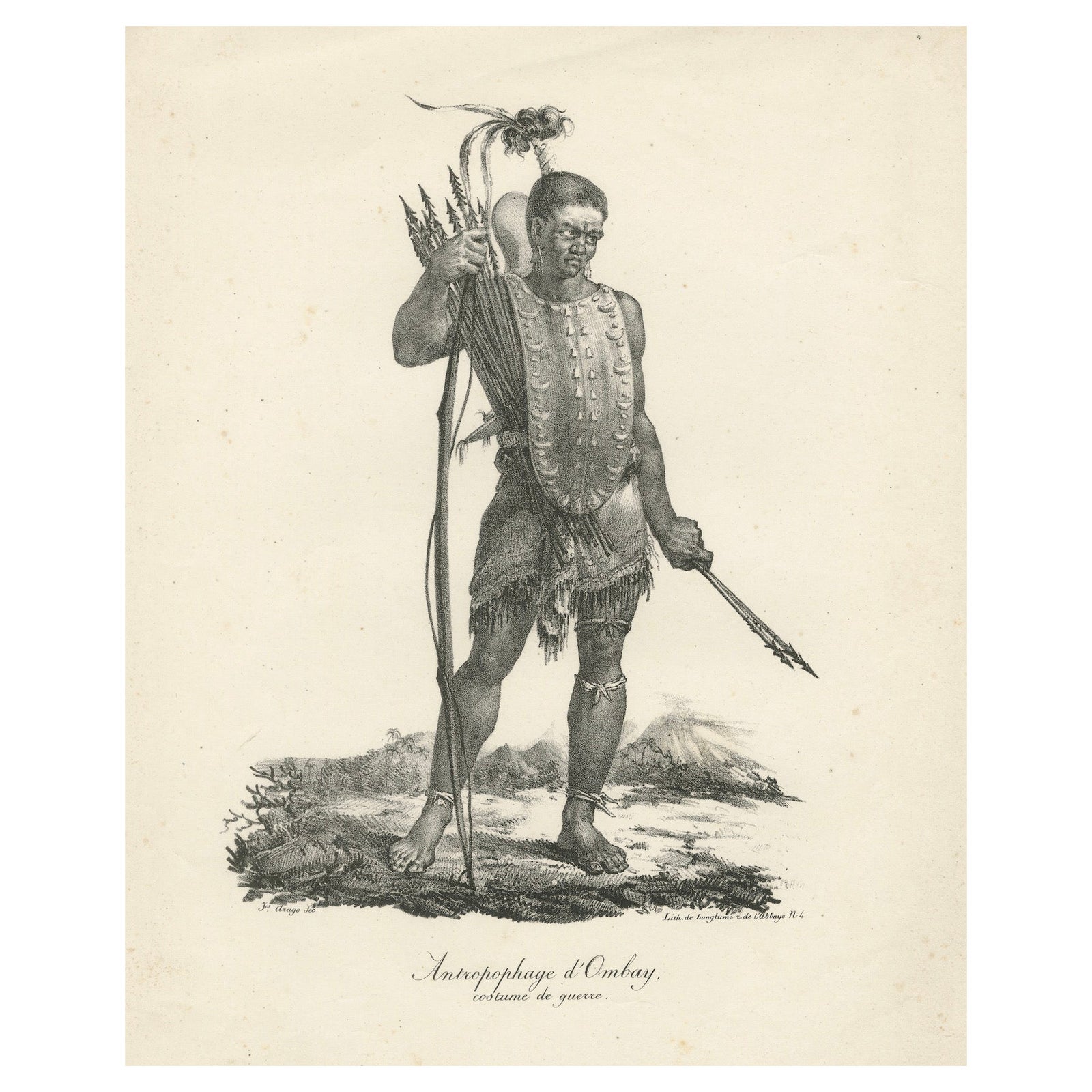 Warrior of Owhyhee (Hawaii) - Anthropophage in War Costume, 1785 Engraving