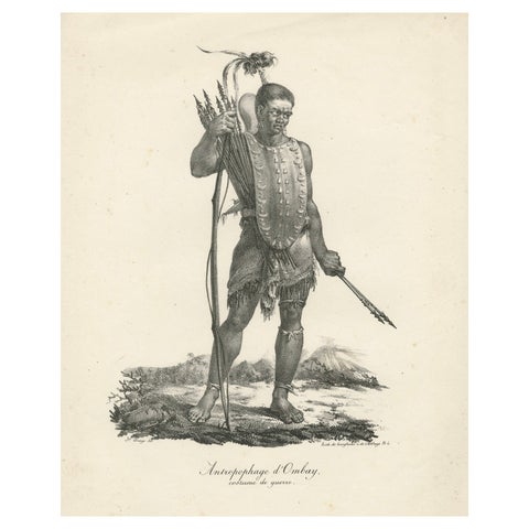 Warrior of Owhyhee (Hawaii) - Anthropophage in War Costume, 1785 Engraving
