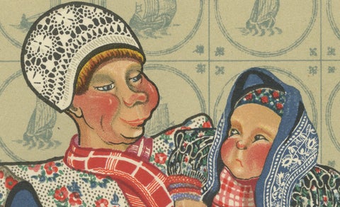 Spakenburg Women’s Working Dress with Children, Dutch Costume Print 1932, close-up 3