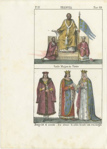 Charlemagne Enthroned and Saint Louis IX with His Queen, Lithograph, 1842, view 2