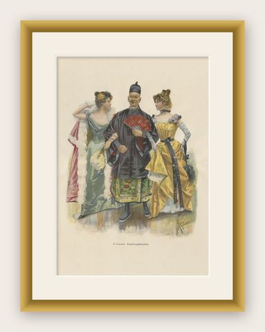 Oriental Carnival Costume Scene, “Faschingsfreuden” by Edward Cucuel, c. 1900, shown framed