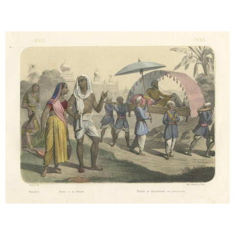 Indian Costumes, Bramin Couple, Bayadères and Nabob in Palanquin, c.1845