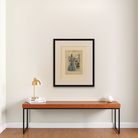 Pl. 3235 Antique Fashion Print of a Lady with a Child 'c.1895', shown framed on a wall
