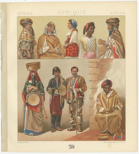 North African Costumes & Figures Set of 4, Racinet Afrique Plates, 1888, view 4