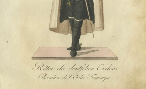 Knight of the Teutonic Order: 1791 Hand-Colored Engraving in Ceremonial Dress, close-up 1