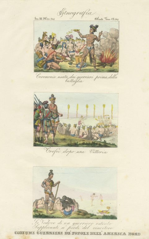 Antique Print of Warrior Costumes and Scenes of North America, '1845', view 2