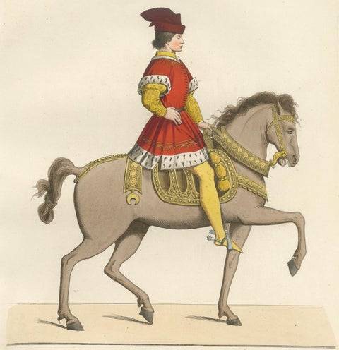 Mounted Nobleman in Parade Dress, Italian Renaissance Equestrian Portrait, 1845, close-up 1