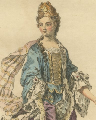 Princess Dowager of Conti in 1700 in an Ermine Lined Robe, Jefferys, 1757, close-up 1