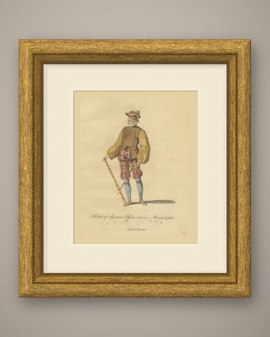 German Officer over 100 Men with Striped Staff, Costume of 1588, 1757, shown framed