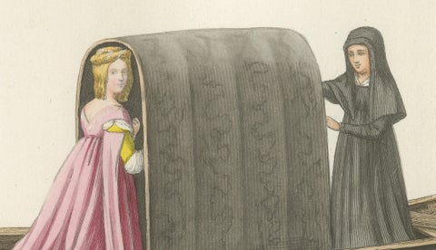 Venetian Noblewoman and Nun in Gondola, Medieval Costume Plate, 1845, close-up 3