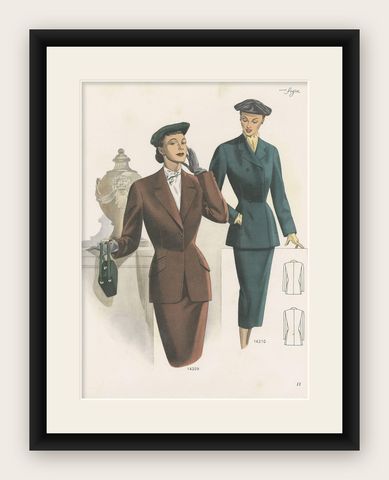Vintage Fashion Print 'Pl.14309' Published in Ladies Styles, 1952, shown framed