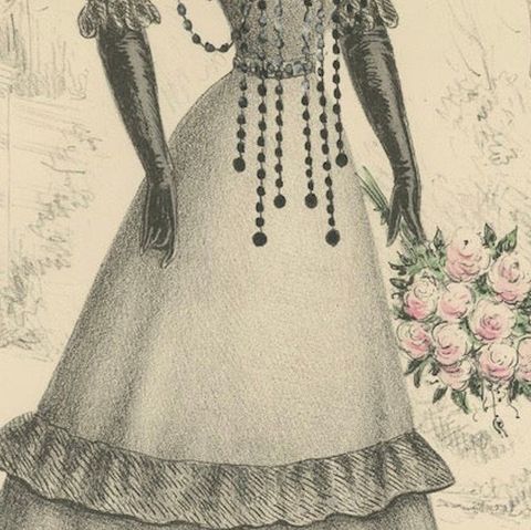 Victorian Elegance: Detailed Fashion Lithograph by L. Michau and De Solar, 1889, close-up 5