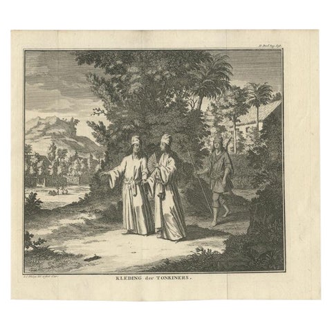 Original Antique Costume Print of Tonkin People from Vietnam in Asia, 1730