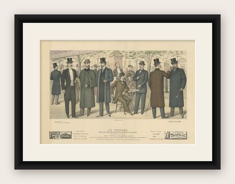 Original Handcolored Antique Fashion Print for Men, Published in October, 1898, shown framed
