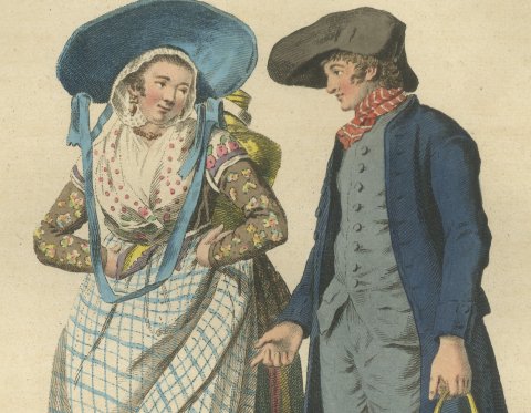 Guelders Farmer and Wife from Milking, Dutch Costume Print, 1811, close-up 1