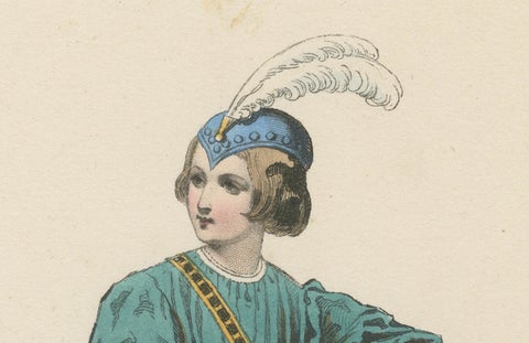 Antique French Costume Print of Medieval Page Boy, Hand-Colored, 19th Century, close-up 3