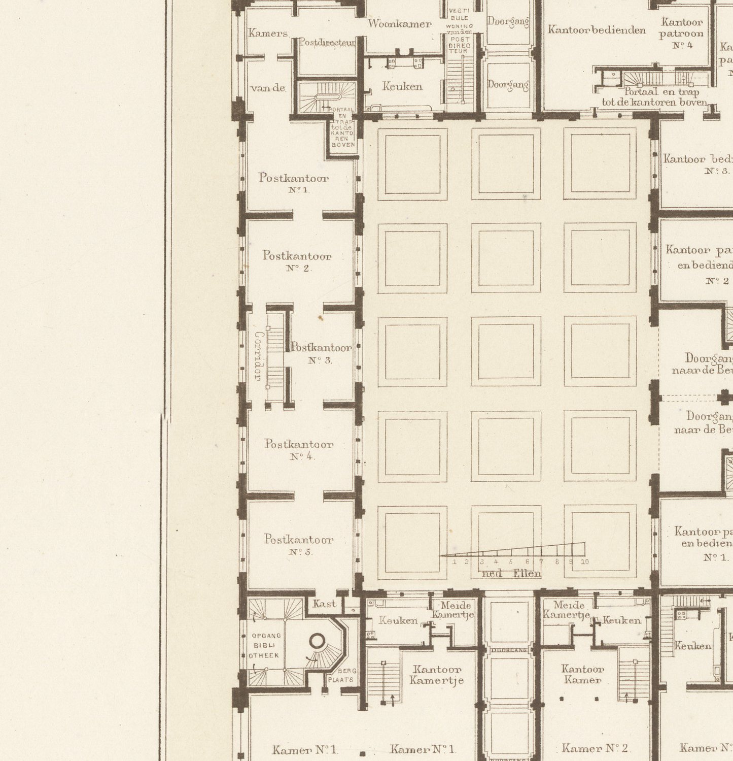 Unbuilt Rotterdam Post Office, Dutch Architecture Print, Leliman, 1865-1866, view 3