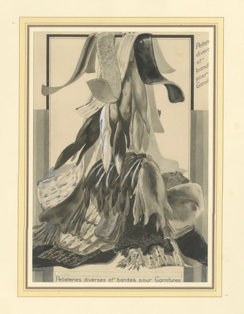 French Art Nouveau Fashion Design of Fur Trimmings and Pelts, c.1910, close-up 1